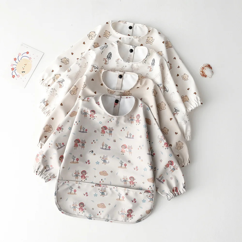 Cute Baby Bibs Toddler Waterproof Long Sleeve Apron Cartoon Animals Children Feeding Smock Bib Baby Stuff born Accessories 250522