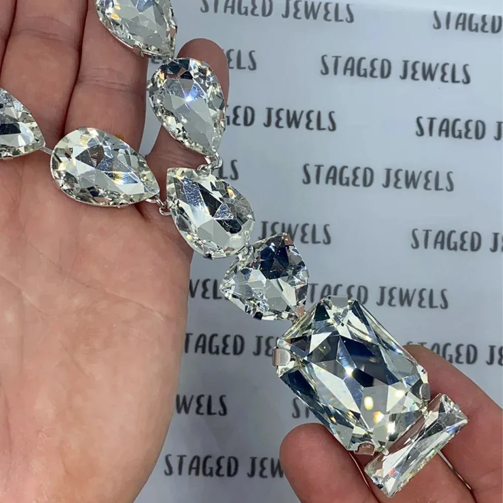 Shine Rhinestones Oversized Crystal Pendant Necklace for Women Big Square Statement Necklaces Accessories 250519