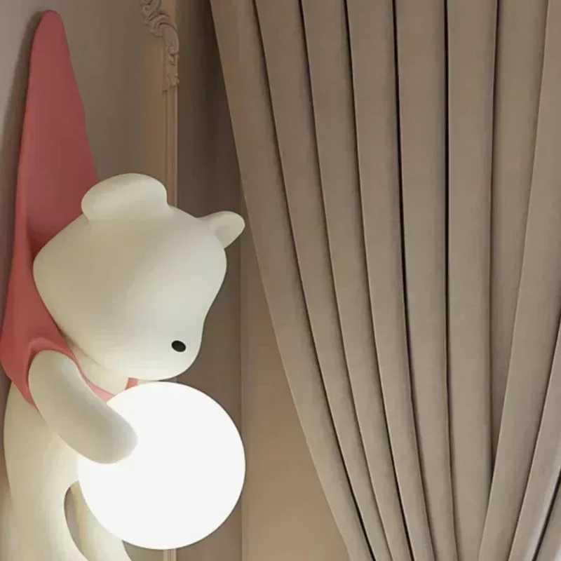 SANDYHA Nordic Resin Wall Lamp for Bedroom Bedside LED Lights Cute Little Bear Design Childrens Room Decor Lighting FixturesXJ250526