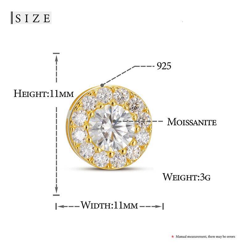Sterling Sier Real Moissanite Stone Round Stud Earrings For Women Men Fashion Jewelry 2021 Pass Dia Test ICEOUTBOX