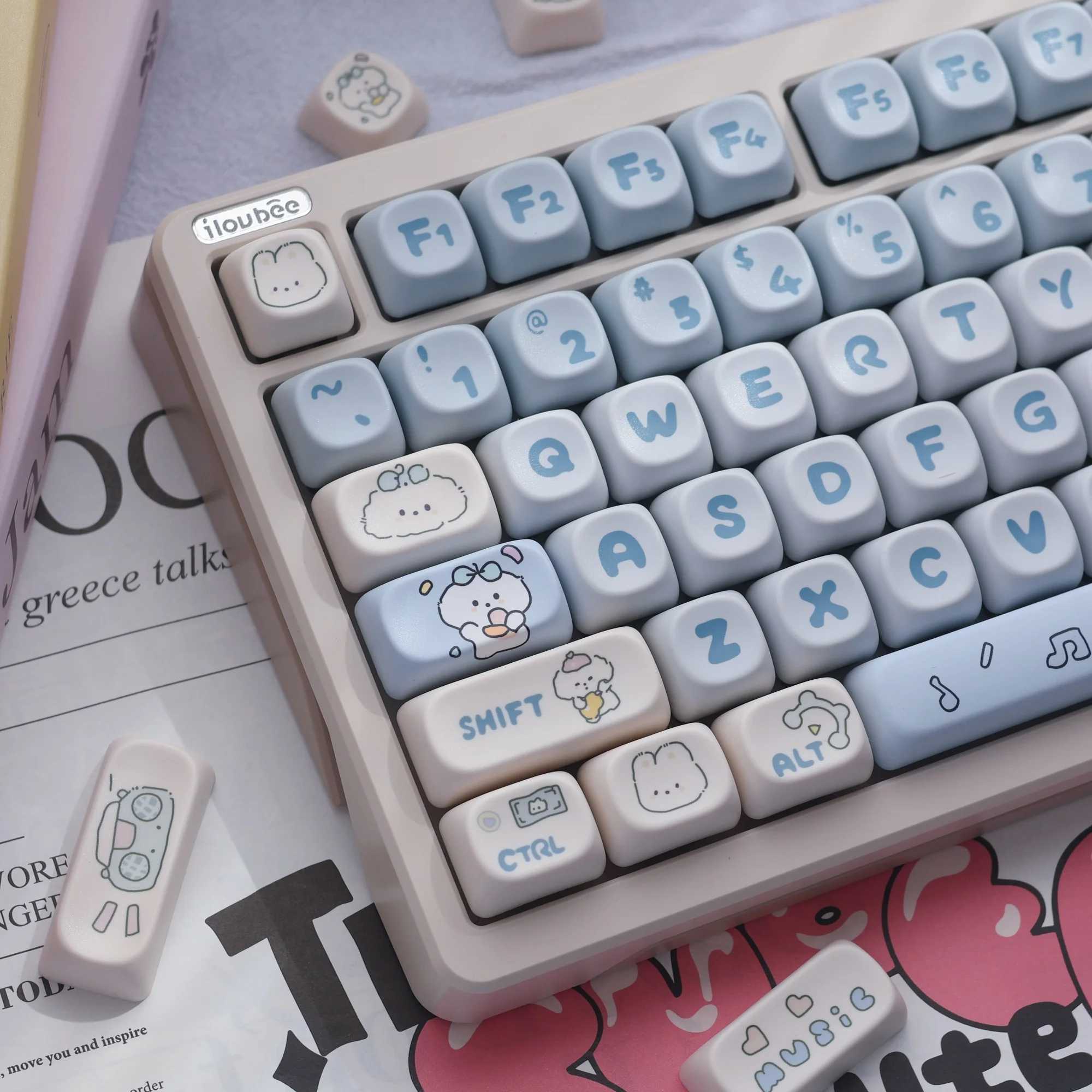 139Keys Band Puppy Theme Keyca MOA Profile Gradient Blue PBT Sublimation Key Ca for DIY Mechanical Keyboard Cute Keycap R250526
