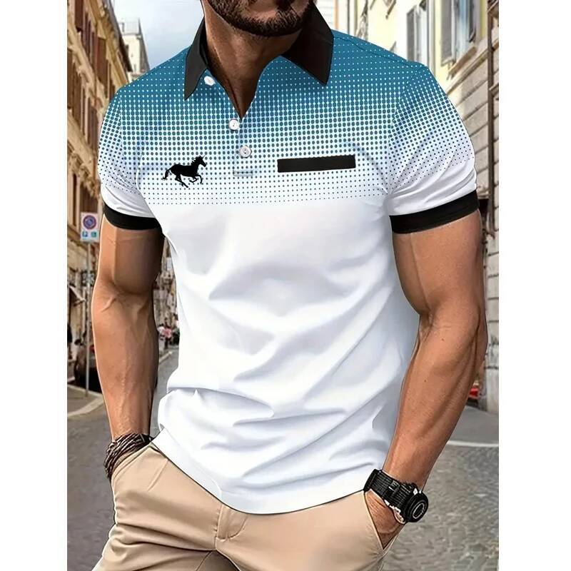Men Summer Fashion Slim Fit Short Sleeve 100% Polyester Fake Pocket Decoration Casual Sport Golf Polo Shirt