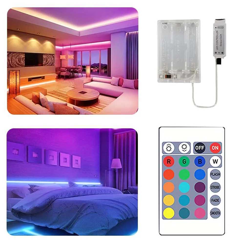 Battery pack powered LED strip with 24 key remote control for color change suitable for living room and bedroom. W250526