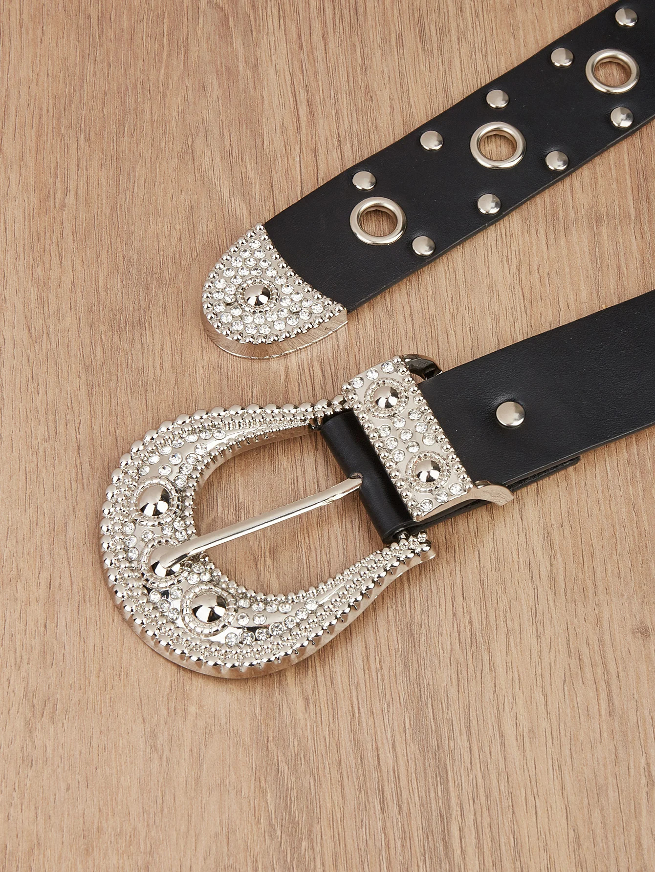 1pc Mens Western Style Distressed Texture Rhinestone Pearl Embellished Hollow Buckle Denim Belt Summer Casual Accessory 250520