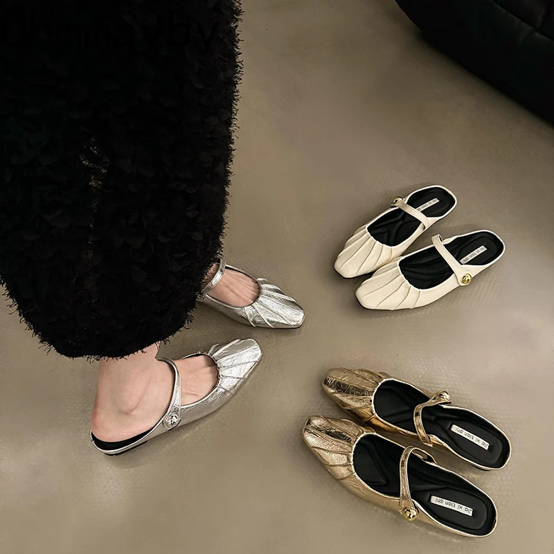 Spring Summer Women Mules Slippers Shoes Fashion Cover Toe Slip On Slides Casual Street Style Flats 250526