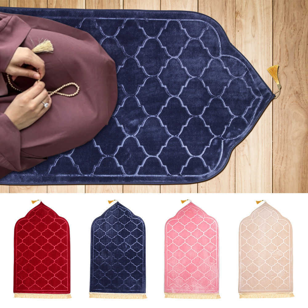 Soft Worship Kneel Travel Prayer Rug Non-slip Prayer Mat Flannel Carpet for Muslim Ramadan Embossing Floor Carpets Portable M250526
