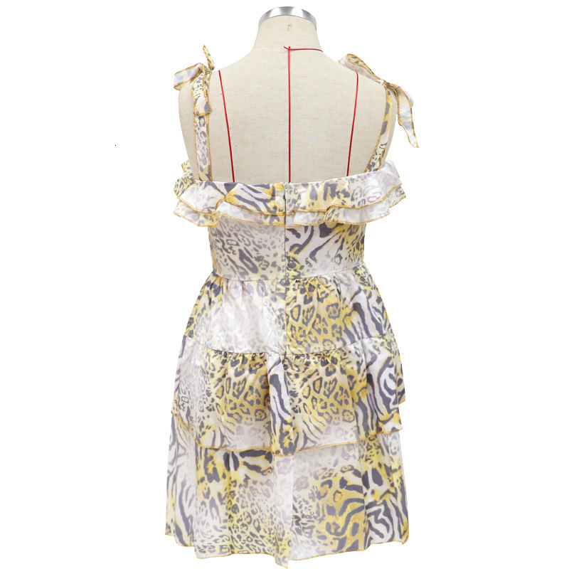 2025 summer slim fit printed short skirt with double breasted yellow small sexy mid waist temperament commuting cotton V-neck dress