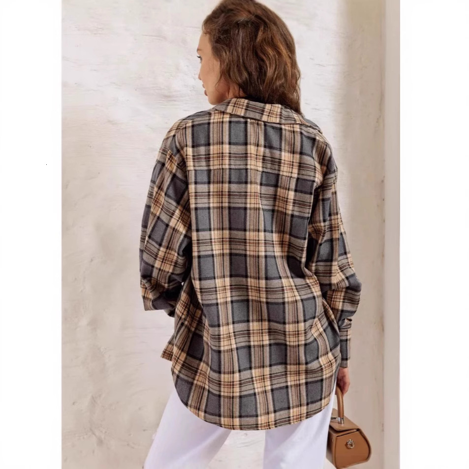 Designer's Summer Women's Loose Casual Mid Length Shirt 2025 New Long Sleeved Checkered Jacket