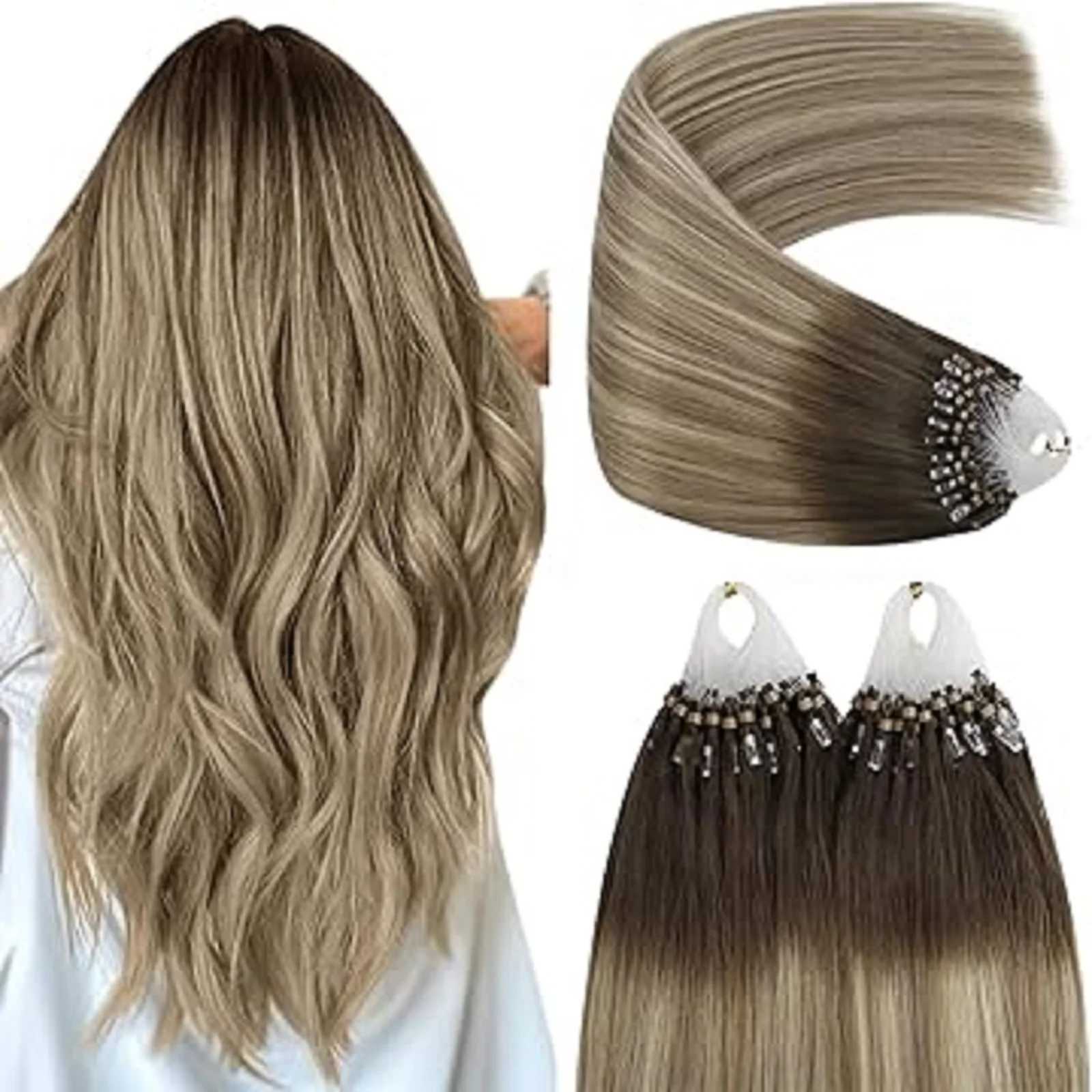 See Micro Loop Hair Balayage Color Real Human Hair Invisible Natural Hair Extension Brazilian Hair 14-24Inch 50G S25526
