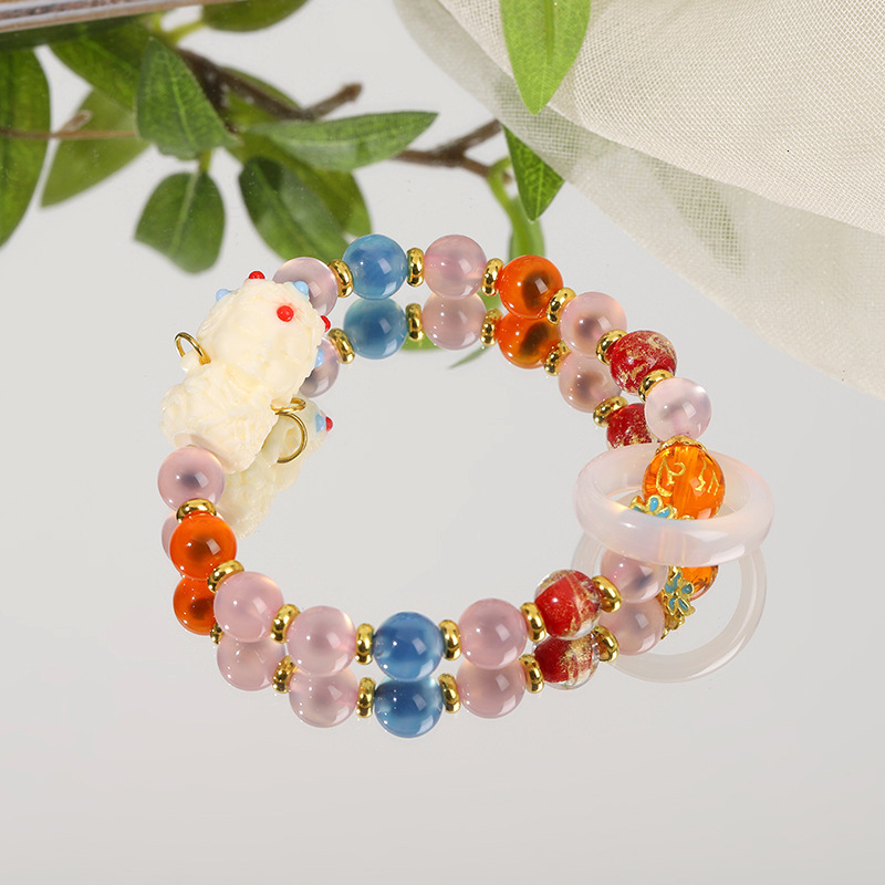 treasure glass colorful candy heart agate six character mantra bead handmade bracelet,