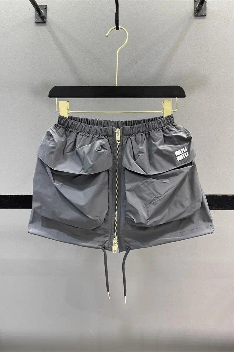 Skirts 2025 Summer Y2K Low-Rise Cargo Mini Skirt - Adjustable Drawstring & Zipper Detail With Big Pockets Girl Casual Outfit