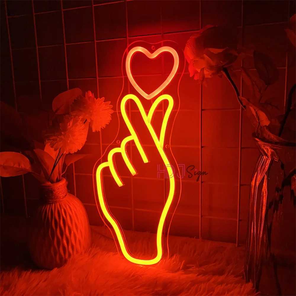 Hand Heart Gesture Neon Sign Bedroom Wall Decor Room Wedding Decoration Sign Love LED Neon Lights Lamps for Birthday Gifts W250526