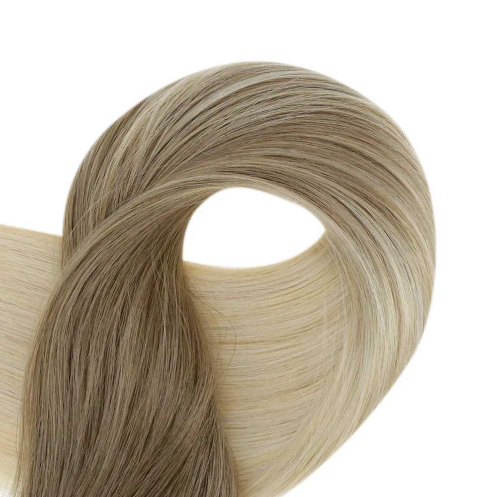 Full Shine Seamless Invisible Clip In Extensions Human Hair 8 Pcs 120g Remy Balayage Blonde Color S25526