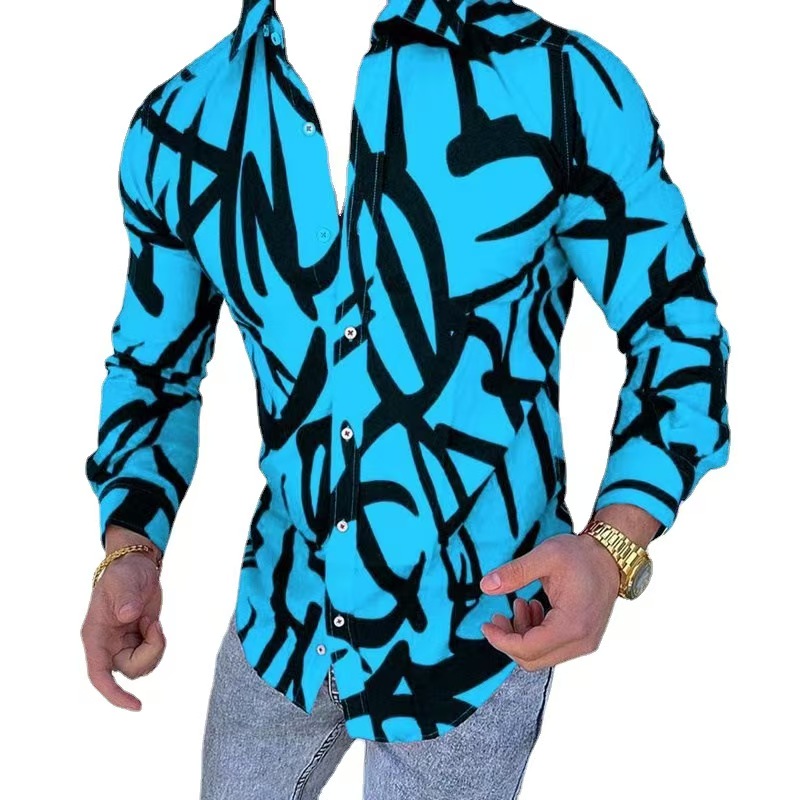Designer mens printed casual long sleeve shirt top