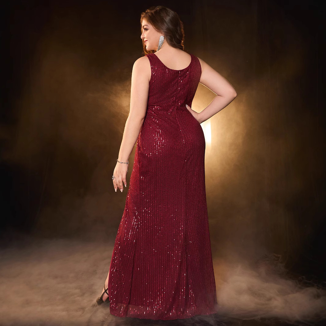 Sexy backless V-neck sequined dress for womens dance parties and evening gowns