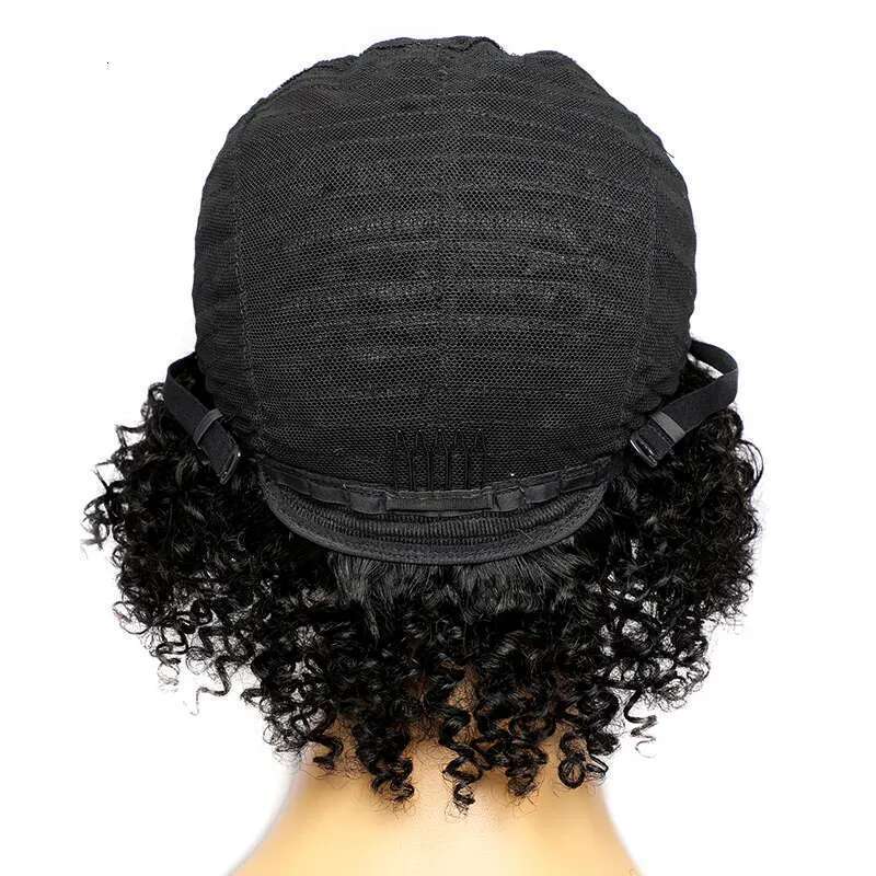 Pixie Cut Afro Kinky Wigs with Bangs Short Human Hair hine Made Curly Bob Wig