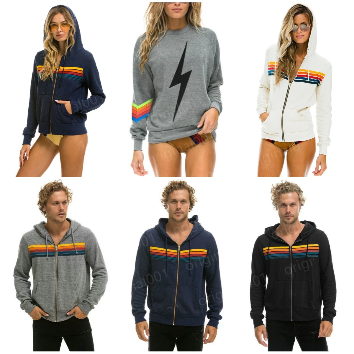 Womens hoodies Aviators Nation Jumper Rainbow Jacket Coat Womens Tracksuit Rainbow Stripe Lightning Print Hooded Sweatshirt Mens Zip Up Sportswear 5a