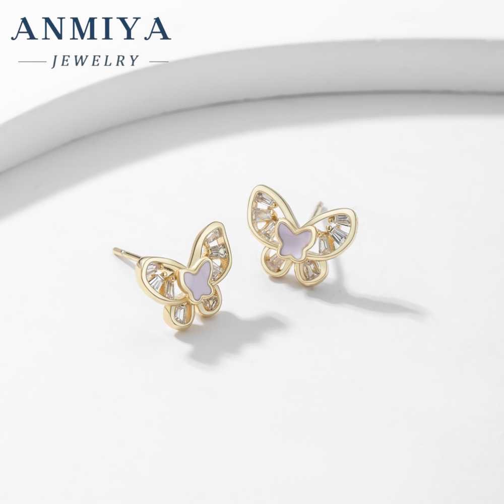 Wholesale Sterling Silver 18k Gold Shell pink butterfly Shape Nice Stud Earrings for Girl Women