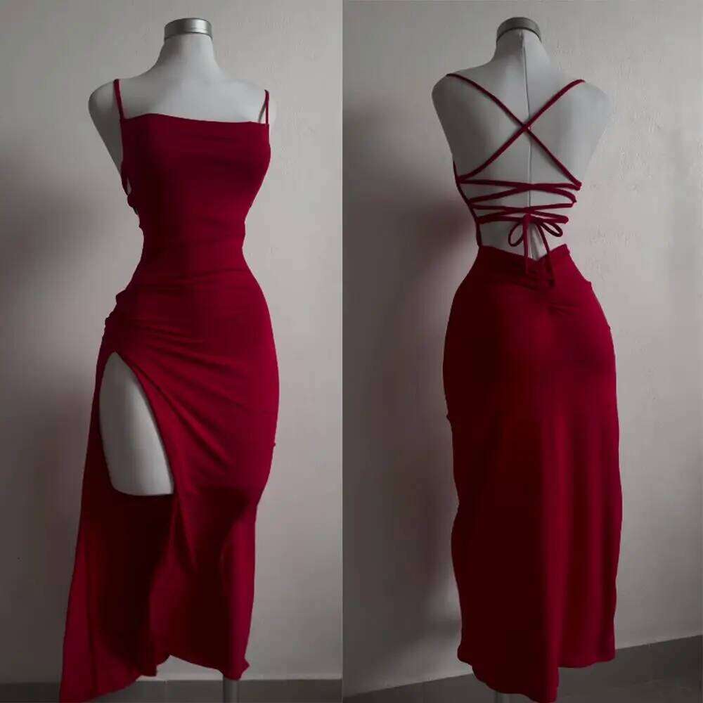 Hot Tight Dresses Explosive New Summer High Sensibility Halter Strap Spice Girl Bag Hip Dress Casual Knee Length Dresses