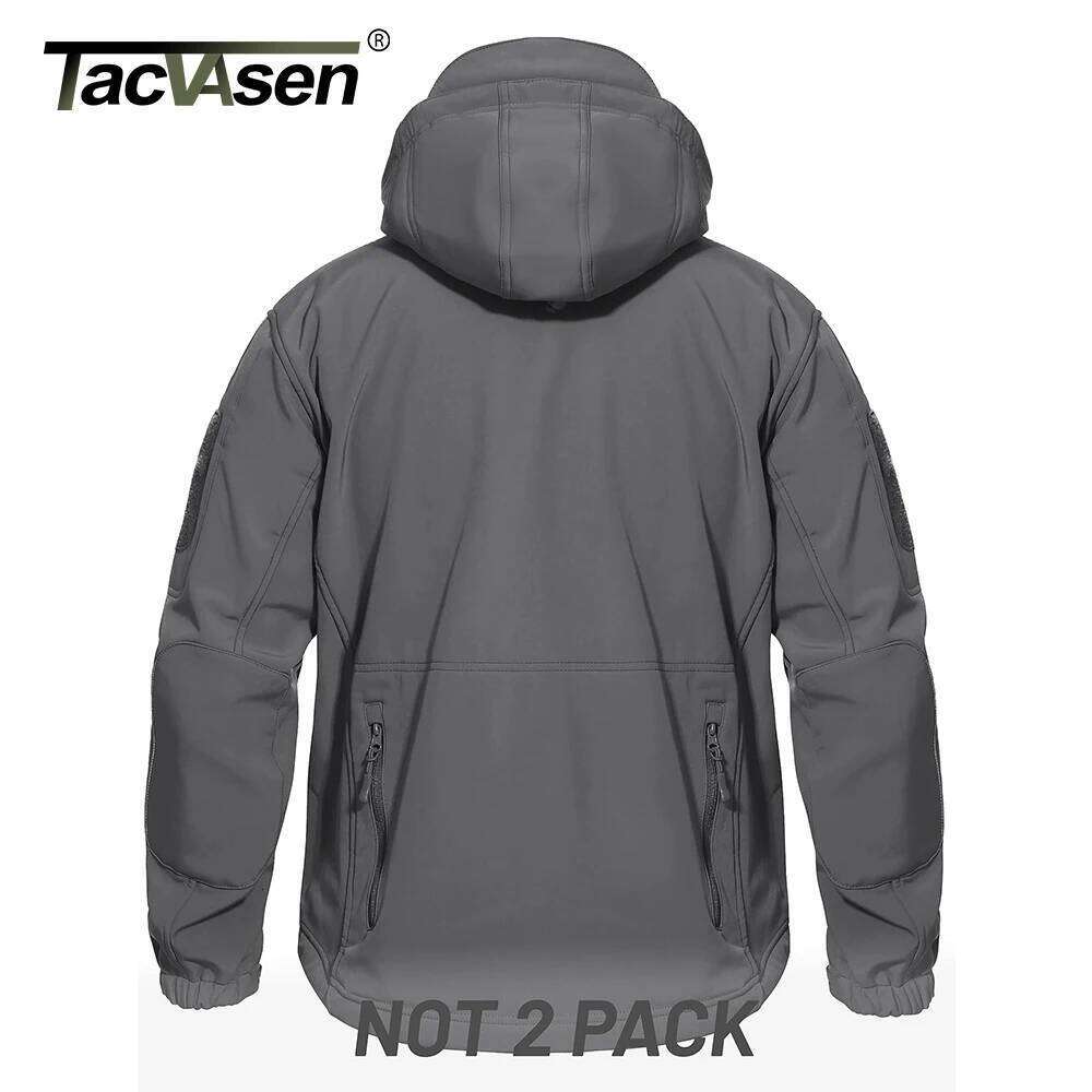 TACVASEN Men's Winter Outdoor Jacket Soft shell Waterproof Hooded Full Zip Up Windproof Fleece Warm Working Hiking Coat