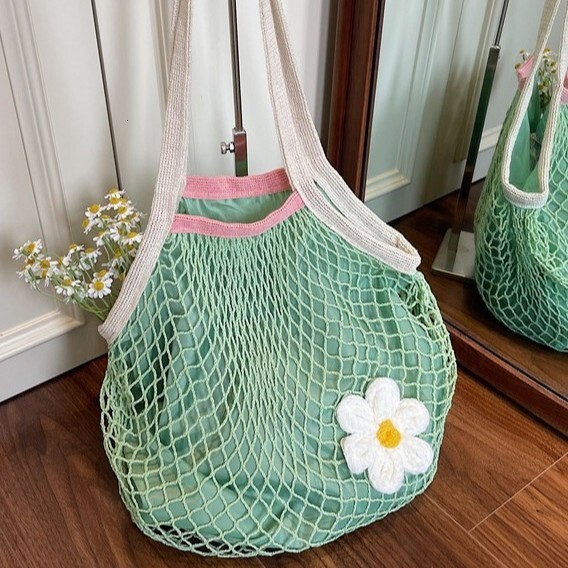 2025 Inner Fabric Foldable Large Fruit Pure Cotton Handheld Mesh Woven Shopping Bag
