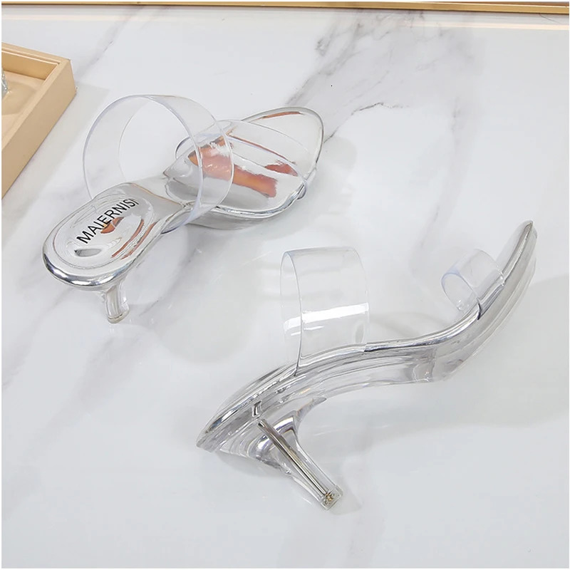 6CM sexy womens daily outdoor leisure shopping durable summer sandals transparent crystal highheeled 250526
