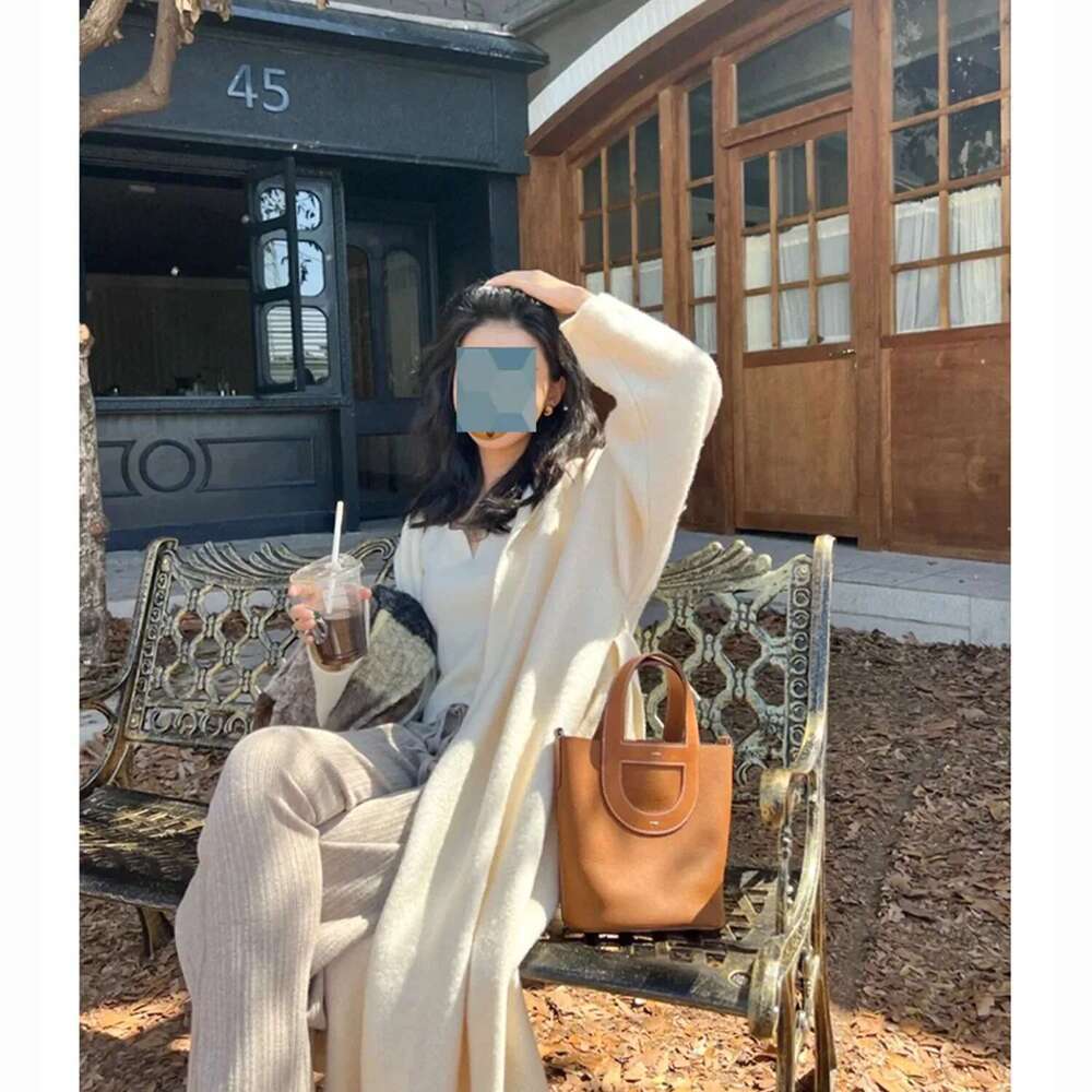 2024 New Export Women's Nose 18Cm Basket Bag Half Handmade Togo Top Layer Cow Leather Handbag Fashionable