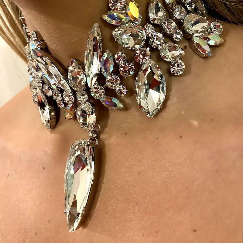 Shine Exaggerated Crystal Colorful Large Collar for Women Wedding Choker Statement Rhinestone Necklace Party Jewelry 250519