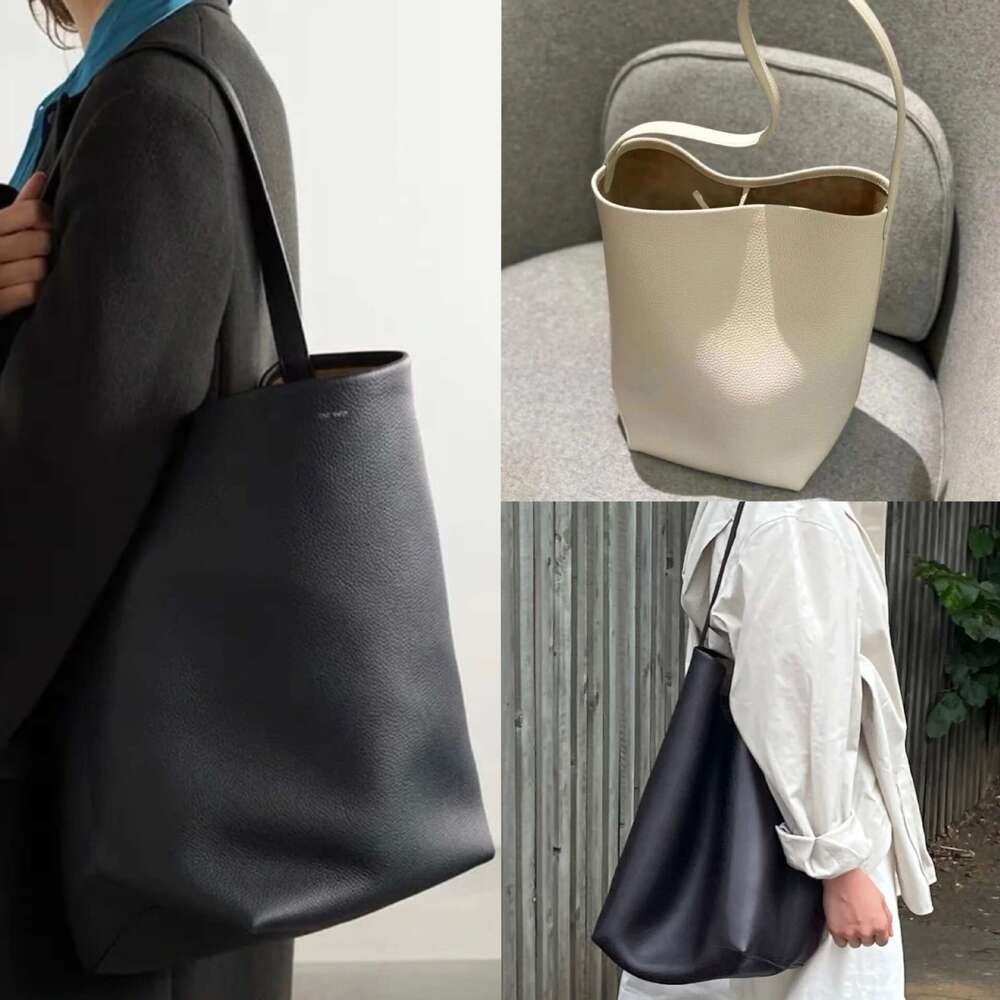 Korean Style Women's Genuine Leather Bucket First Layer Cowhide Large Capacity Shoulder Niche High-end Commuter Tote Bag
