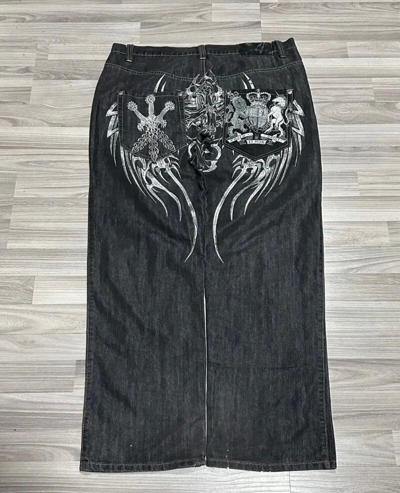 Streetwear Jeans Y2k Sweatpants Rhinestone Skull Gothic Joggers Black Pants Womens Baggy Jeans Womens High Waist Hip Hop Pants 240527