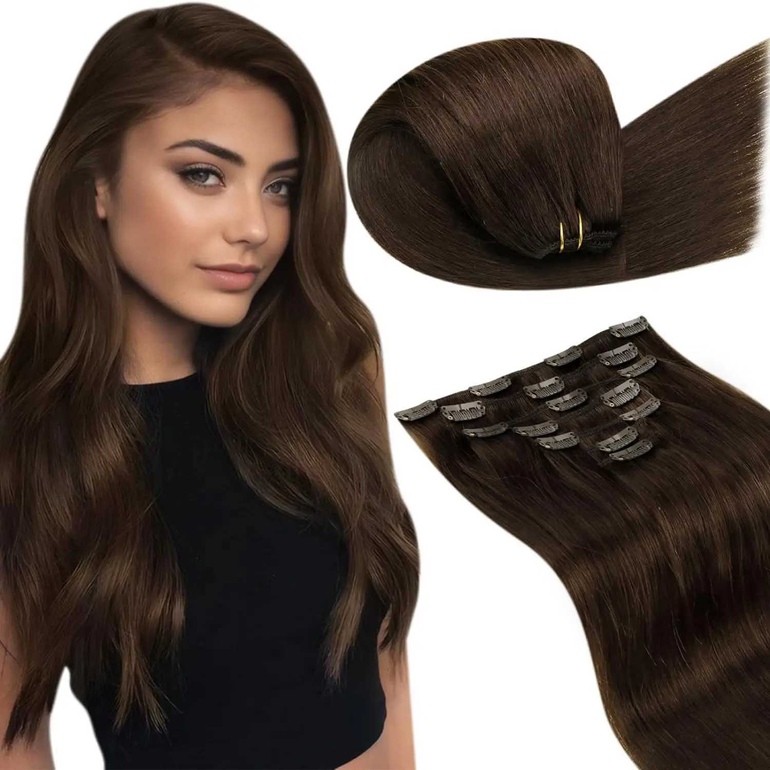 LaVoo Human Hair Clip in Remy Hair Extensions 10-24inch Black Hair 100% Real Natural Straight Brazilian Hair Extensions Clip on S25526