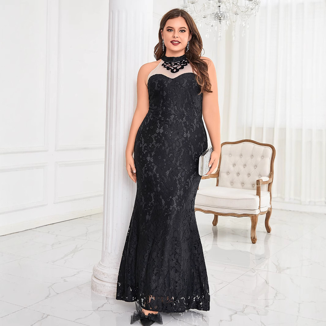 Womens summer clothing new Korean version fashionable temperament elegant slimming cheongsam style fish tail lace dress