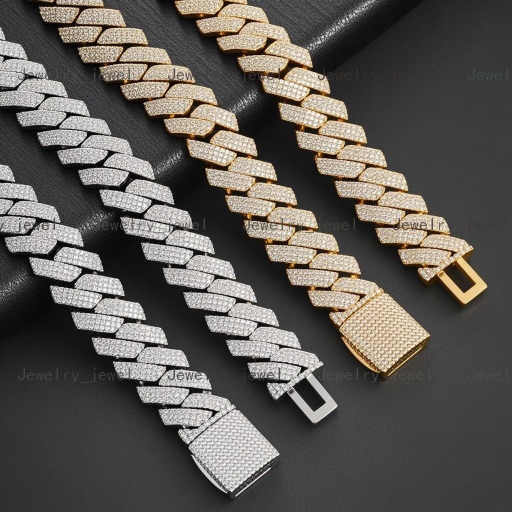 Linyin 925 Silver Classic Trapezoidal Gold-plated Moissanite Cuban Necklace Stylish and Eye-catching