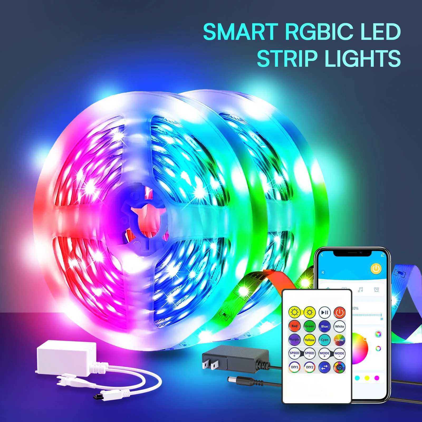 200ft smart LED light strip (2 rolls 100ft) bedroom color-changing RGB light with built-in microphone that can rhythm with music su W250526