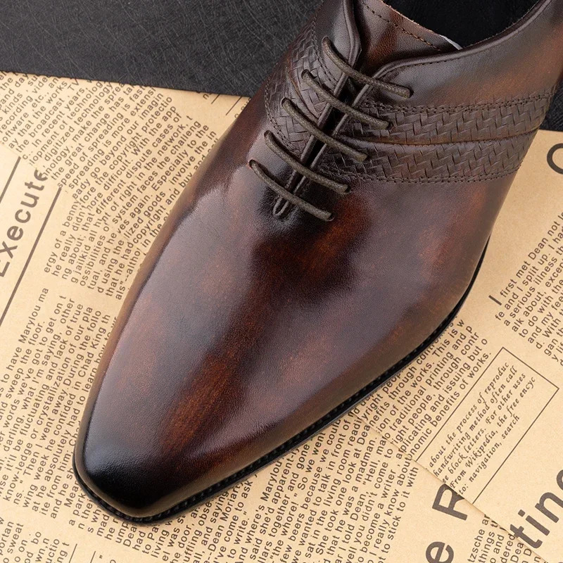 Fashion Handmade Dress Man Shoes Mens Business Casual Office Oxfords Derby Men Brogues Comfortable Shoes 250526