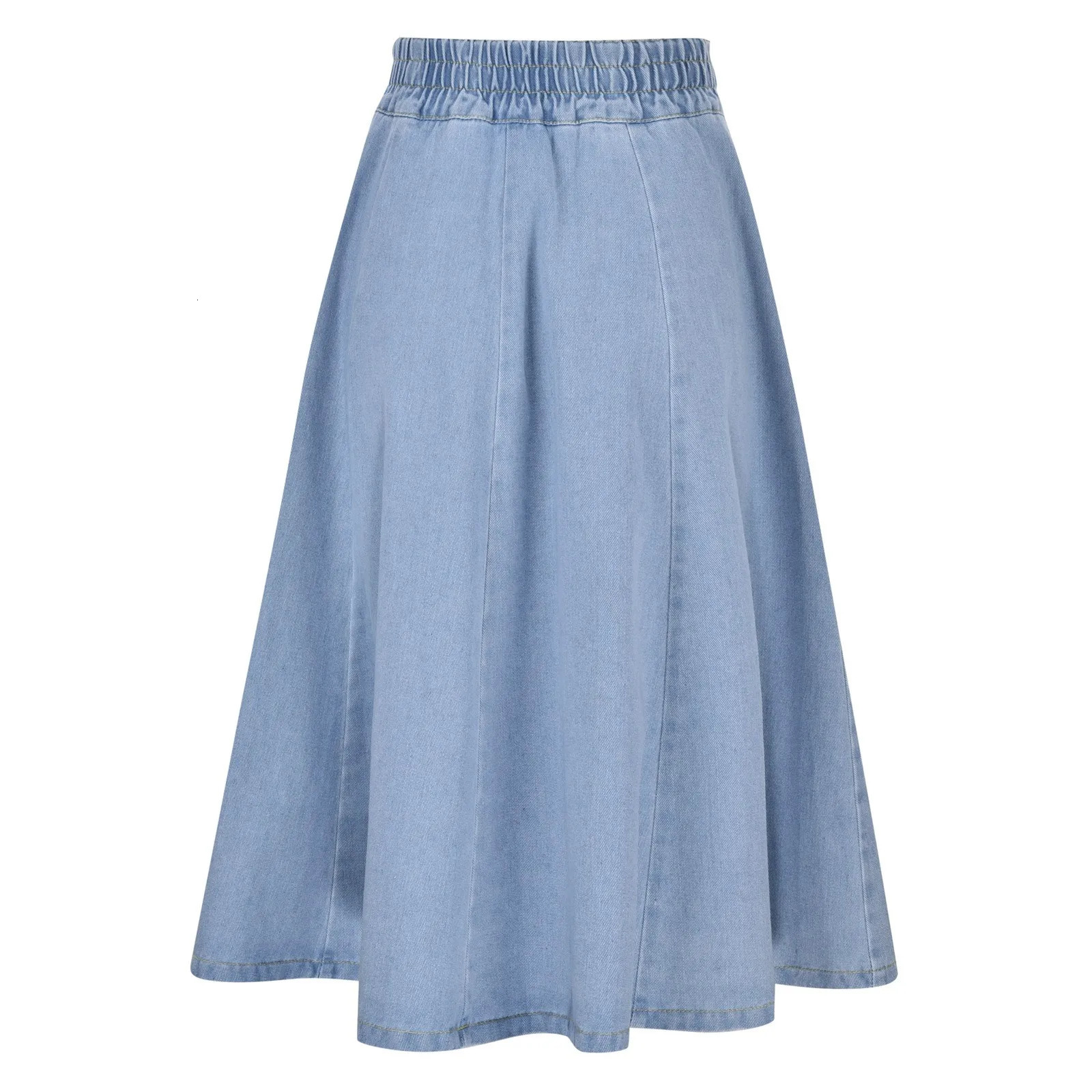 Denim Skirts For Woman 2025 Summer Preppy Style Elastic High Waist Slim Midi Dress Comfortable Versatile Clothing 250516Z