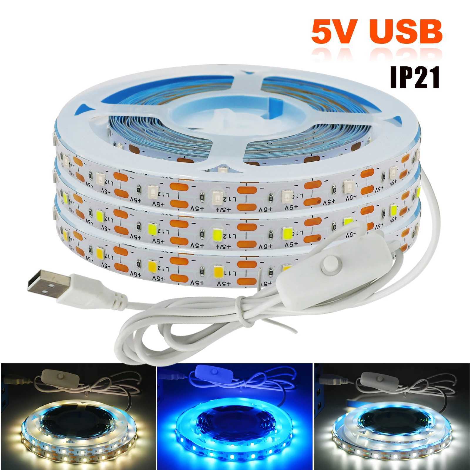 DC 5V USB LED Strip Pink/Yellow/White/Warm White/Red/Blue/Green Flexible Ribbon Tape Backlight 50CM 1M 2M 4M 5M W250526