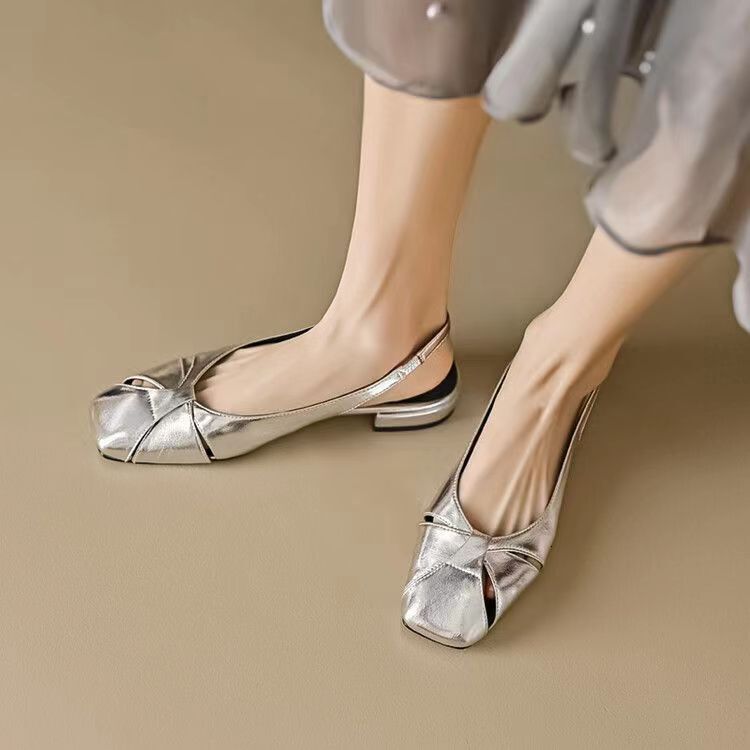 New Product Spring Summer Soft Leather Sandals For Women Wearing Casual Shoes Flat Shoes With Square Headed Golden And Silver Style Ddmysaturn
