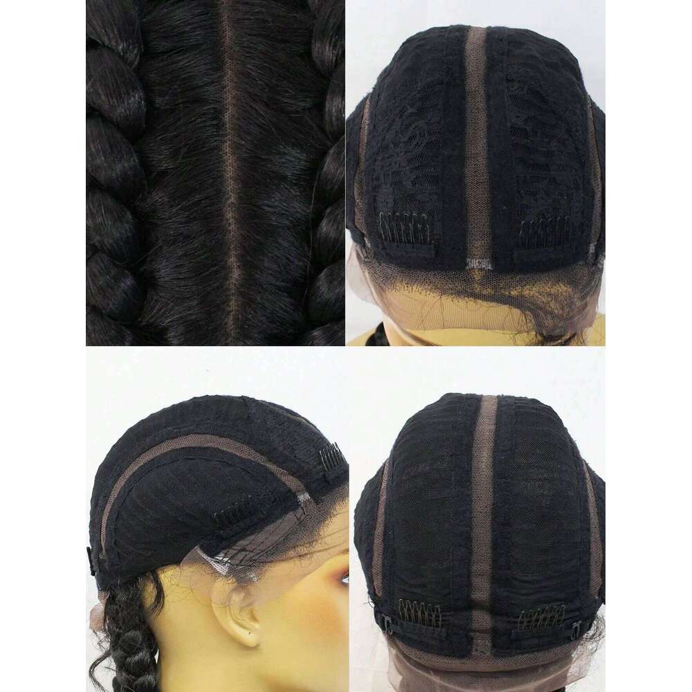 Multi Synthetic Wig, Black Front for Women's Daily Use 4 Strand Braided Lace Wig
