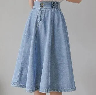 Denim Skirts For Woman 2025 Summer Preppy Style Elastic High Waist Slim Midi Dress Comfortable Versatile Clothing 250516Z