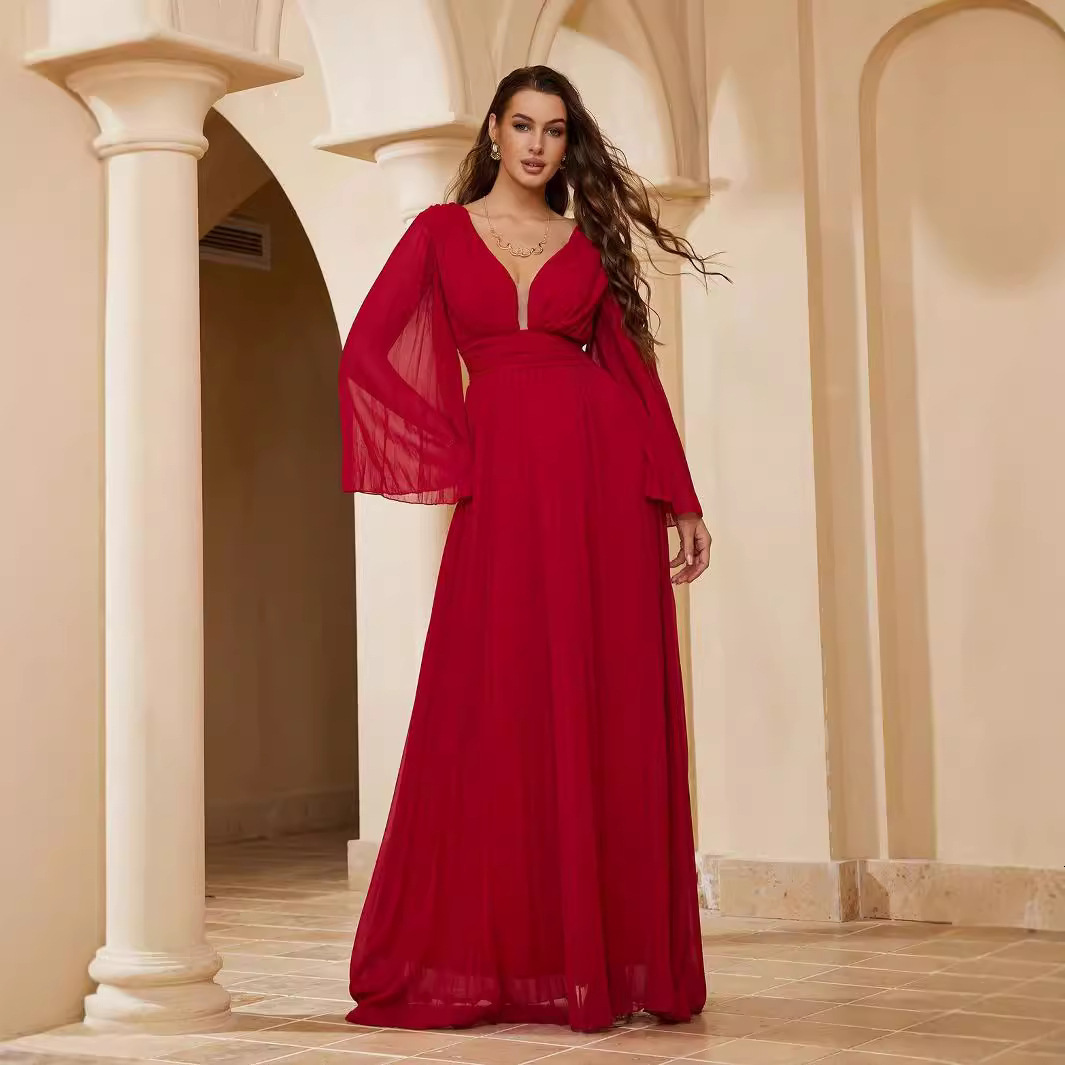 New Womens Sexy Deep V Long Sleeve Dress Slim Fit Dress