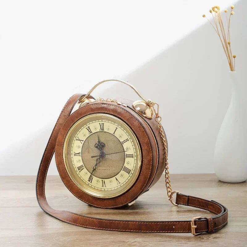 Women's Bags Designer Fashionable, Creative, Personalized, Three-Dimensional Clock Handbag, Retro Unique Circular Shoulder Bag