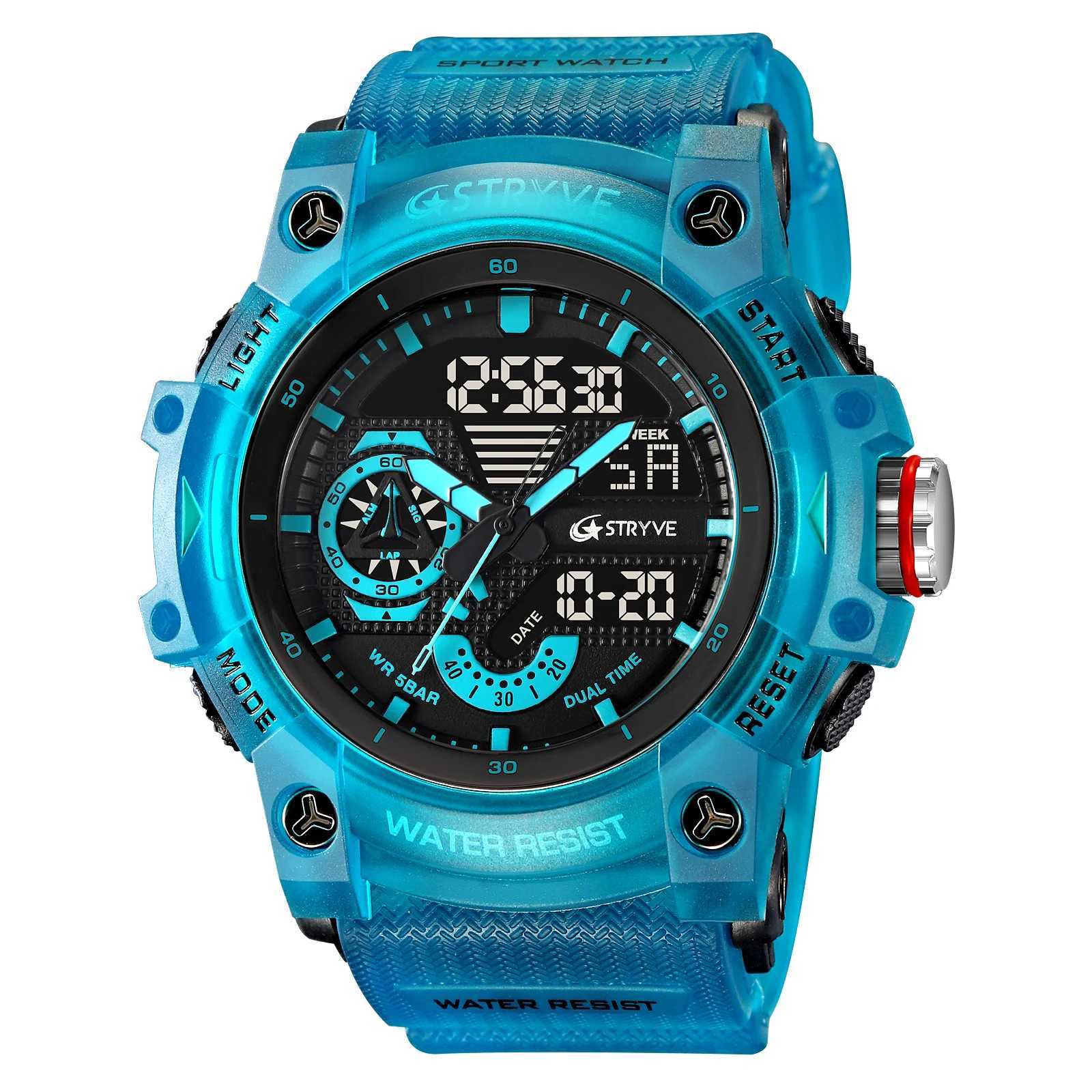 STRYVE Electronic Fashion Mens Sport Watches Shock Resistant 50M Waterproof Wristwatch LED Alarm Stopwatch Clock Men 8029 M250526