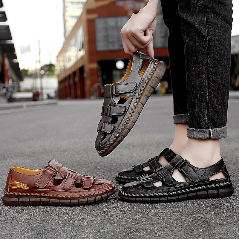 Summer Leather Men Sandals Fashion Breathable Casual Shoes Soft Bottom Outdoor Beach Roman Slippers Big Size 47 250523BJ - view 7