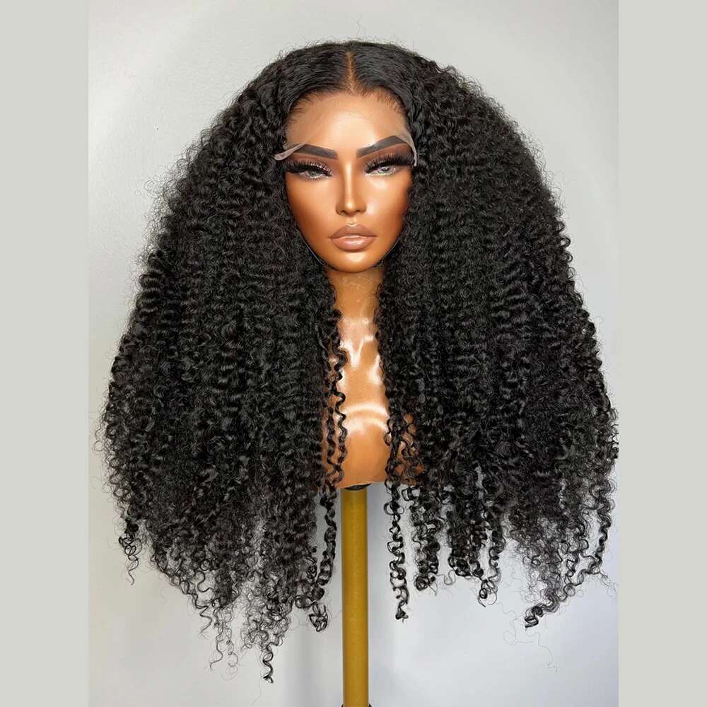 Natural Black Soft 26Inch Long 180Density Kinky Curly Deep Lace Front Wig For Women Babyhair Glueless Preplucked Daily