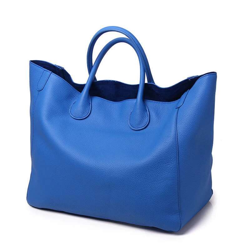Casual Big Huge Black Brown Yellow Red Khaki Blue Genuine Leather A4 Women Handbag Female Tote Shoulder Shopping Bag
