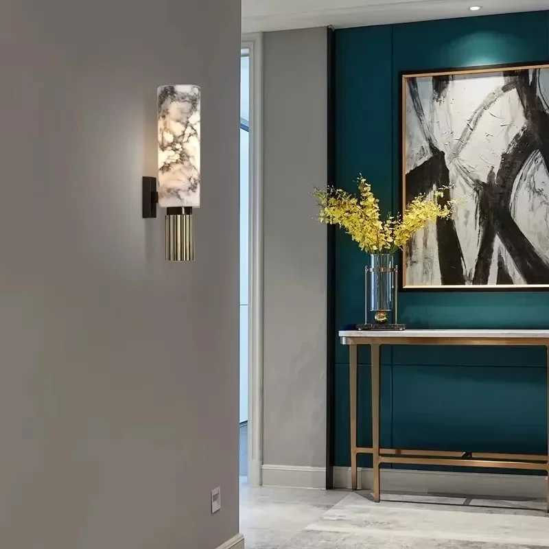 Nordic Modern Creative Marble Wall Lamp Home Interior Decorative LED Bedroom Round Bedside for Hotel Corridor FixtureXJ250526