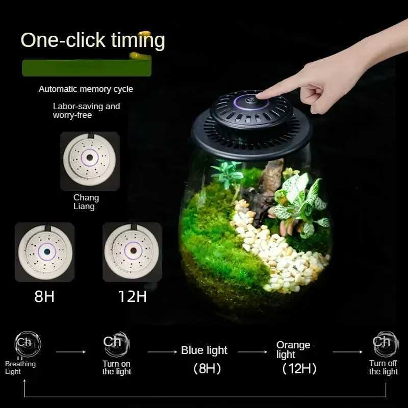 Timing Full Spectrum Plant Lamp Micro Landscape Plant Growth Lamp Shade Plant Grow Light Glass Flower Container Micro Landscape LampXJ250526