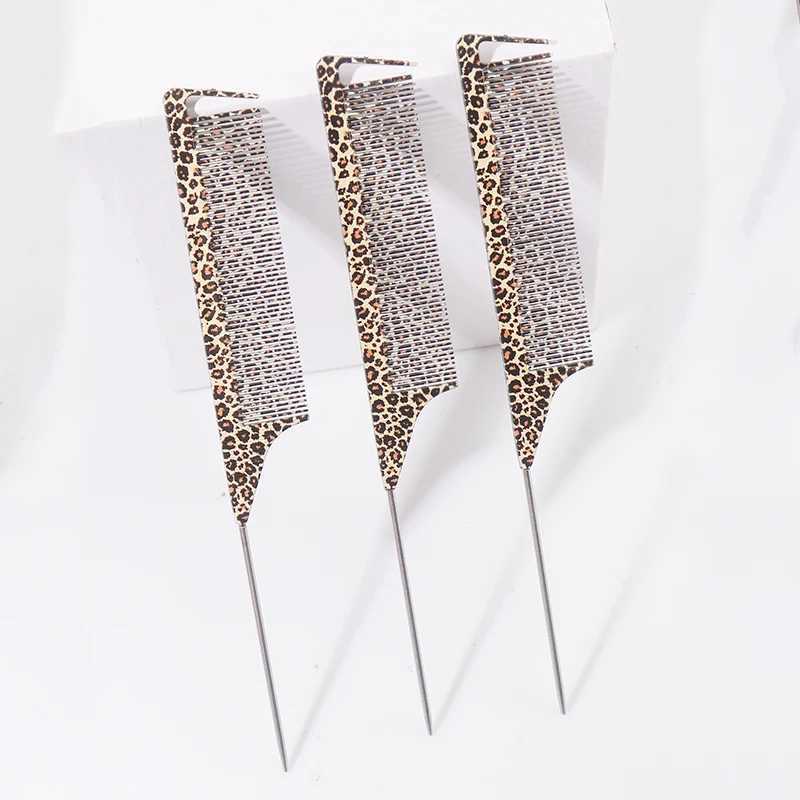 1pc Leopard Print Rat Tail Comb - Fine-tooth Anti-static Hair Styling Brush with ABS Plastic Handle and Steel Needle for Normal R250526