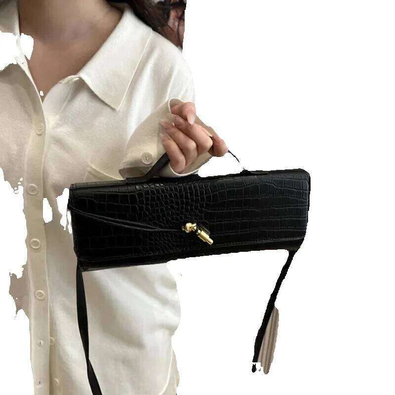 Designer Luxury Designer Luxury Elegant Bags Black Retro PU Leather Crocodile Pattern Flip Women's Clutch Evening Shoulder Crossbody Bag